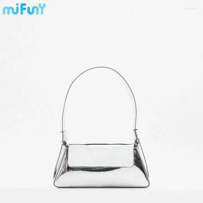 Sacs de taille Mifuny Silver Patent Sac à épaule PU PU Cuir Femmes Brand Design Madies Sac à main Simple Femme Femme Party Clakets Small Tote