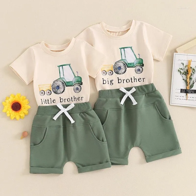 Kläderuppsättningar 2024-03-18 LIORITIIN 0-5Y SUMMER BABY PAYS PYSS KLÄDER SET Kort ärm traktortryck T-shirt med elastiska midjeshorts