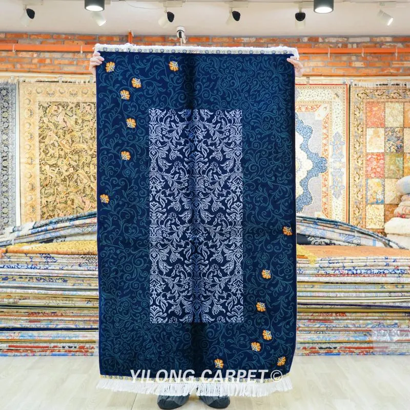 Mattor 3'x5 'Handwoven Silk Rug Blue Tapestry Turkish Oriental Carpet (TJ556A)