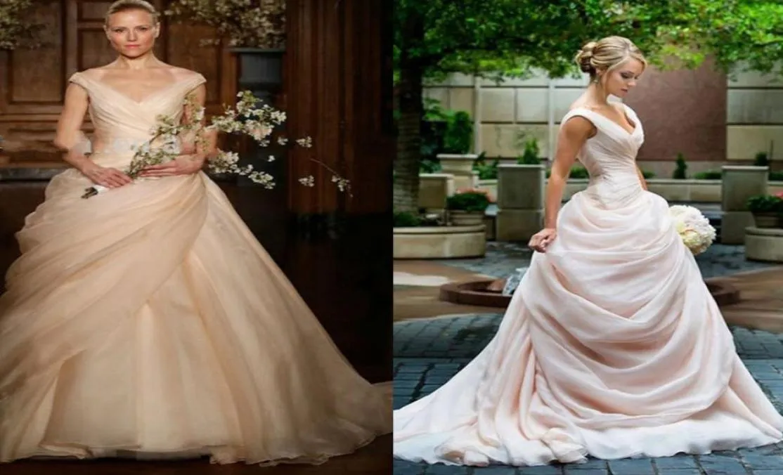 Blush Pink Pick Up Ball Gown Wedding Dresses Long V Neck Side Draped Princess Bride Bridal Bowns Vestido de Novia8443369