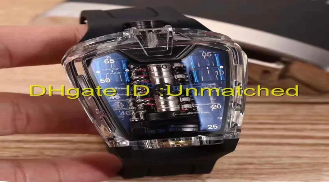 2019 Top Luksuse Men Transparent Watch Nowy MP05 Automatyczne mechaniczne wysokiej jakości męskie zegarki w naturalny sposób gumy