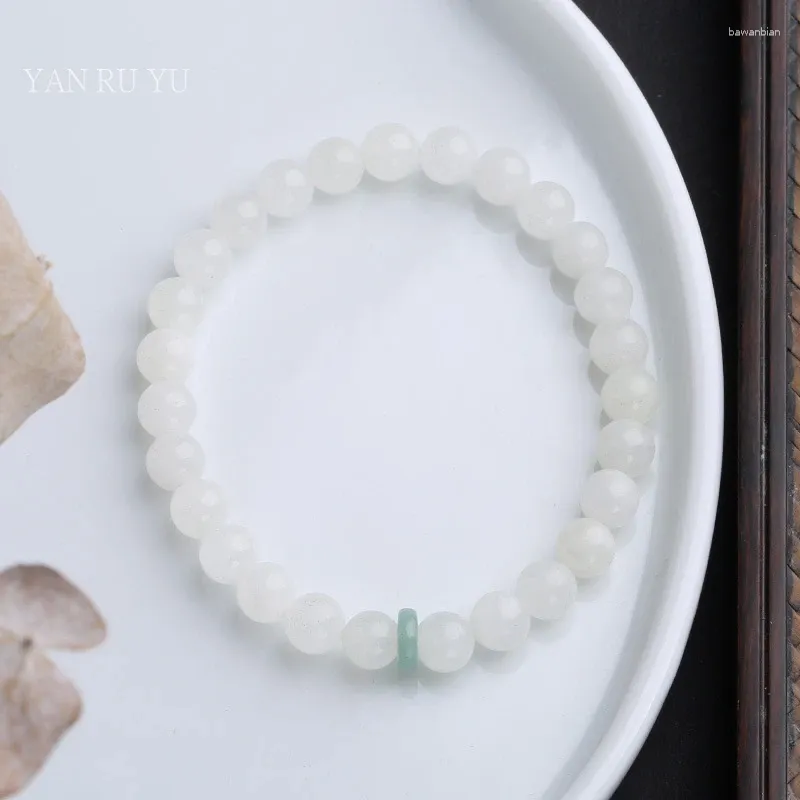 Dekorativa figurer Naturliga Hetian Jade Armband för kvinna 6mm Vita pärlor Jadeite Bangle Chinese Style Fashion Jewelry Gift