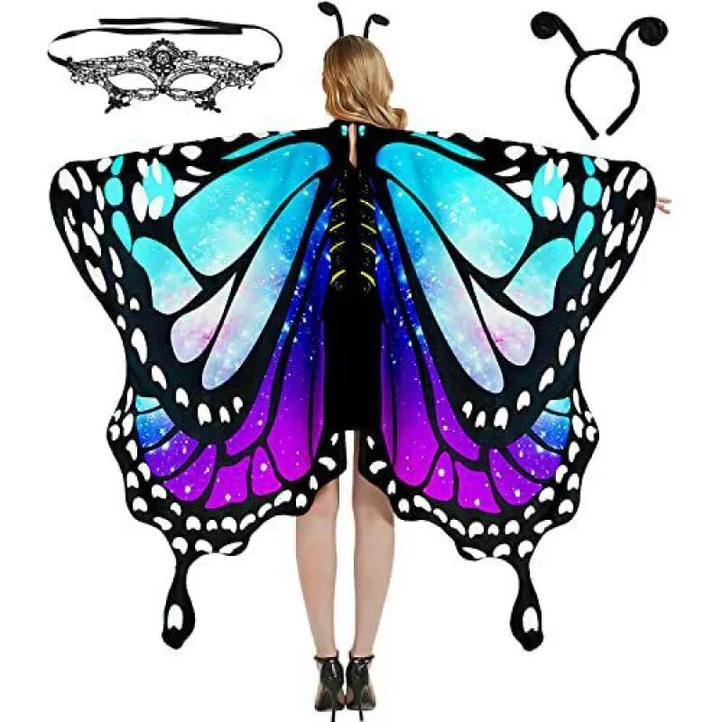 2024 Fairy Butterfly Wings Cape Costume For Women - Halloween Costume With Mask & Antenna Headband