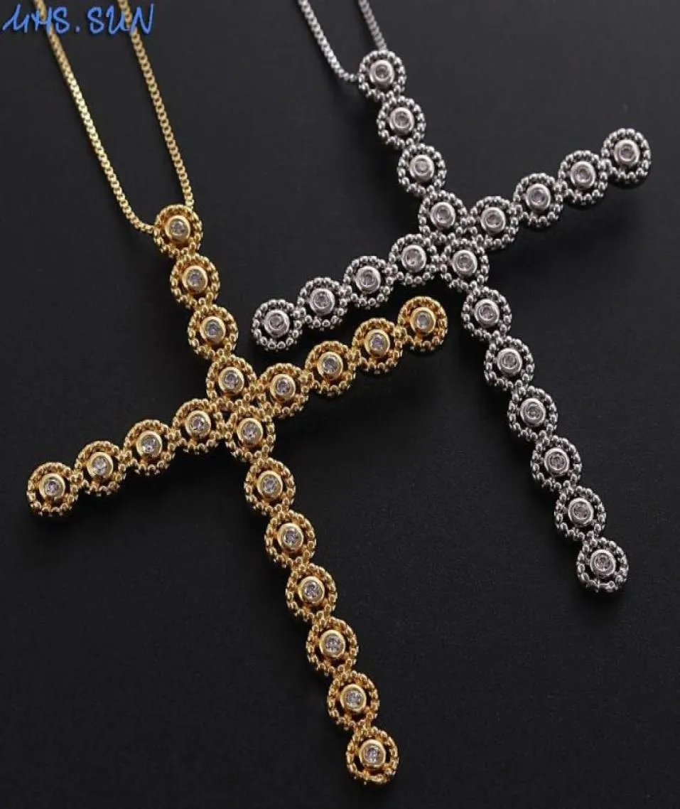 MHSSUN Big Cross Fashion Chain Necklace Mosaic Zircon Pendants Halsband Luxury Womengirls Cz Jewelry Gold Silver Color8527020