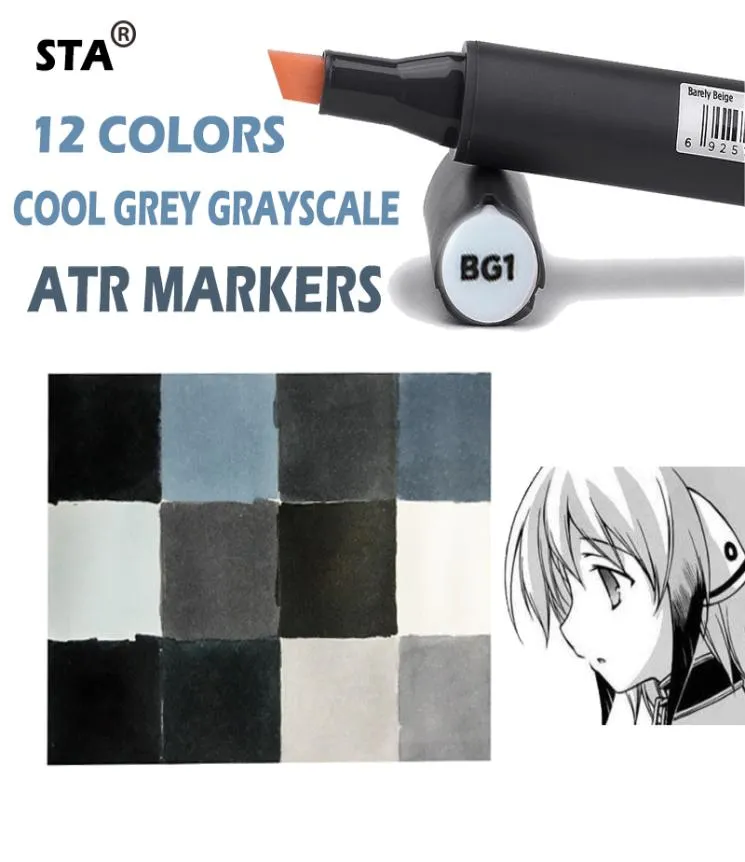 Studente Forniture Sta 12 Cool Grey Colours Marker d'arte Grayscale Dual Head Marker Set per pennellata di pennello Pint Pinting School5359888