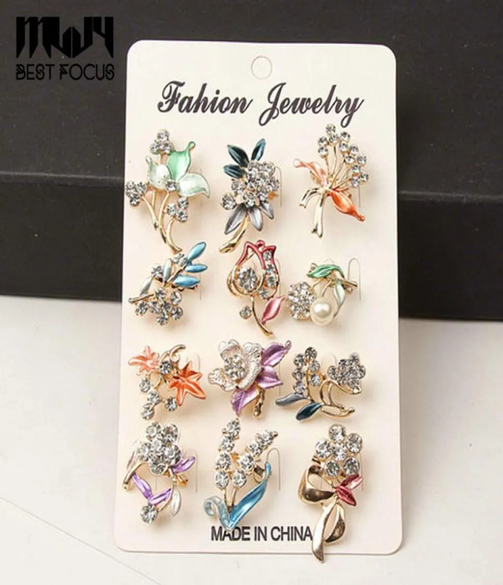 Flower Pins and Brooches for Women Drip Crystal Flower Brooches Pins Wedding Party Hijab Pins 12pcslot Bridal Pin Jewelry8556853