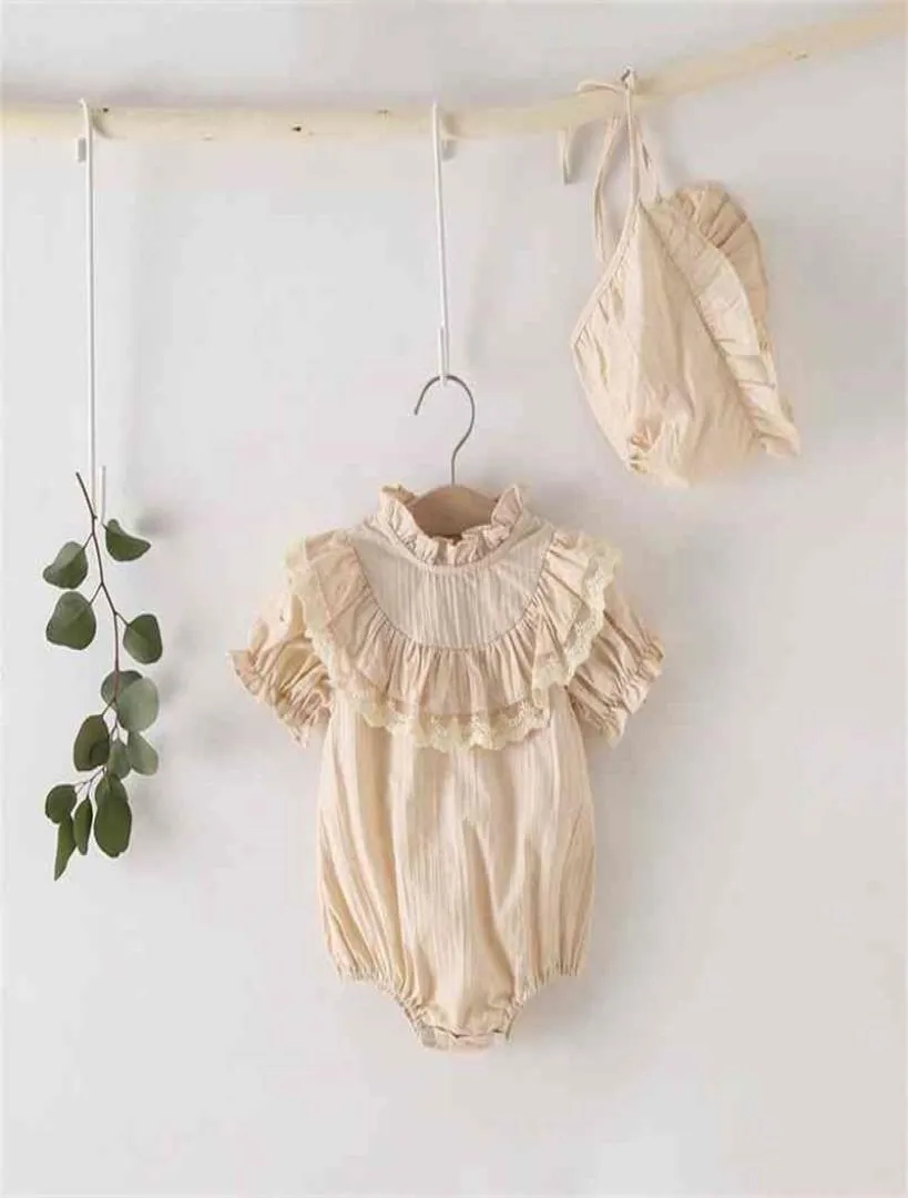 8159 Baby Kleidung Born Girl Romper mit Hut Sommerständer Kragen Kleinkind -Outfit 2106219248476