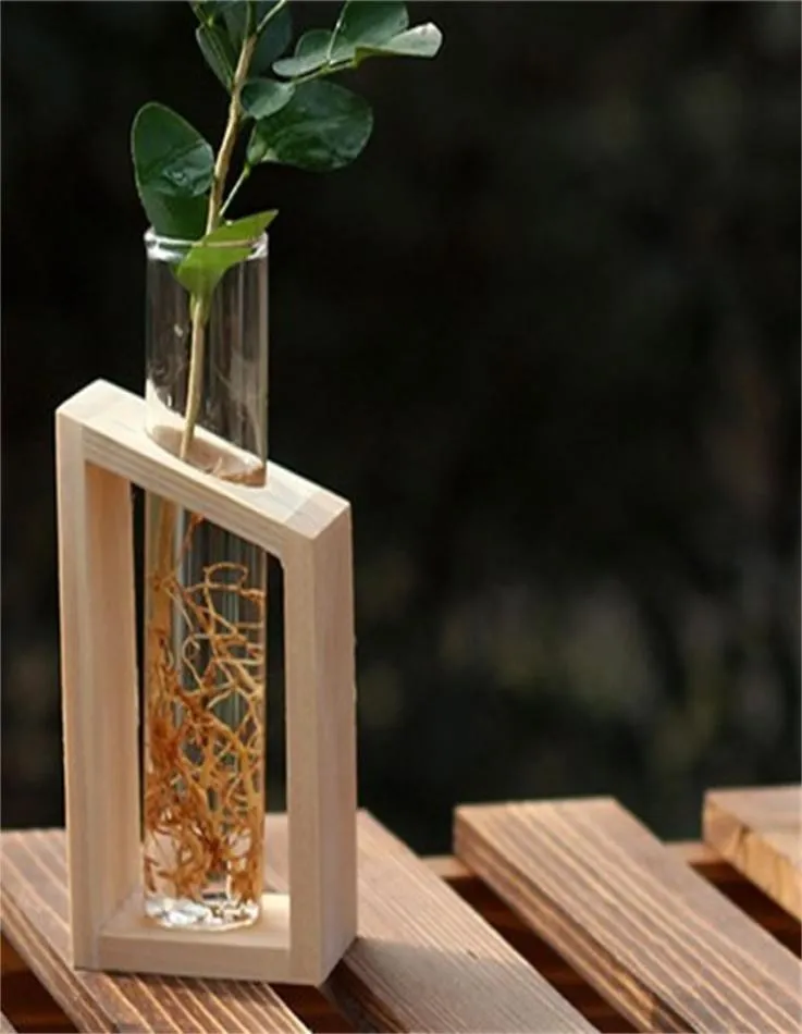 Vase de tube à essai en verre en cristal dans les pots de fleurs de support en bois pour plantes hydroponiques décoration de jardin 507 R25409717