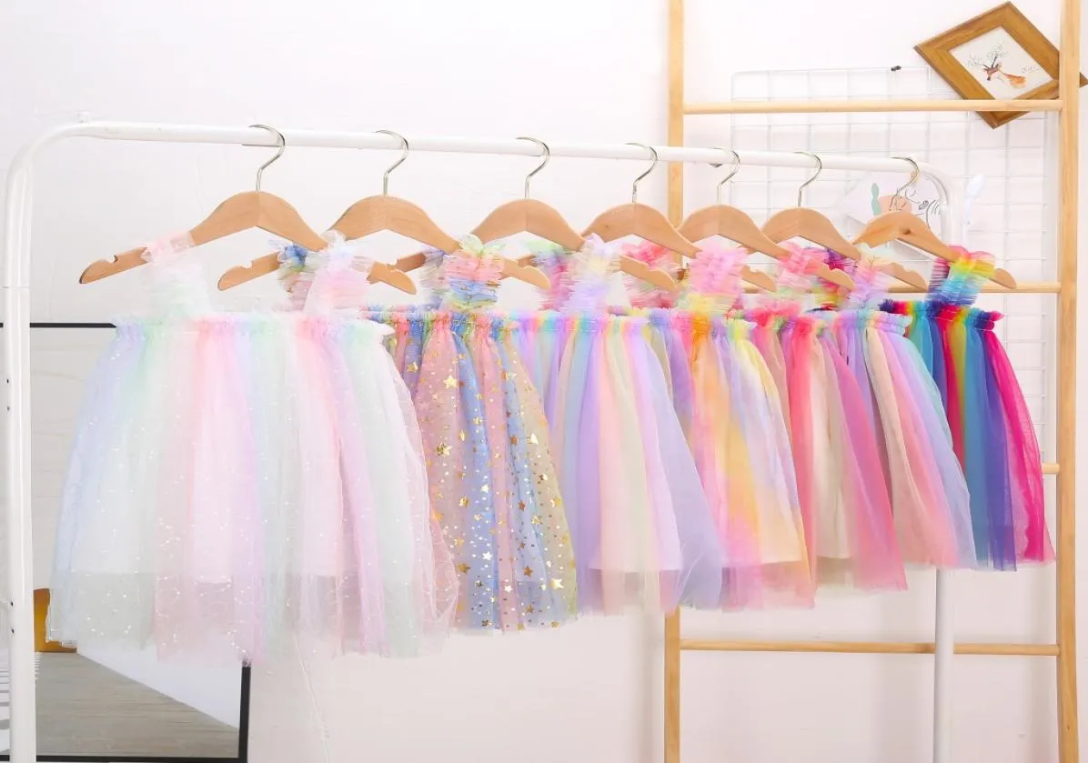 Kids Dresses Girls Tulle Suspender Skirts Sling Gauze Rainbow Pompous Summer Princess Dresses Girl Designer Clothes Ball Gown Dres1984819