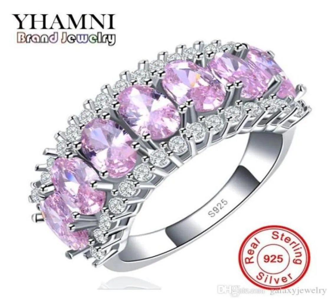 Yhamni Fashion S925 Stamp Oryginalny srebrny pierścionek dla kobiet luksusowy różowy diament nowy modna biżuteria zaręczynowy pierścionek MR13381029139626701