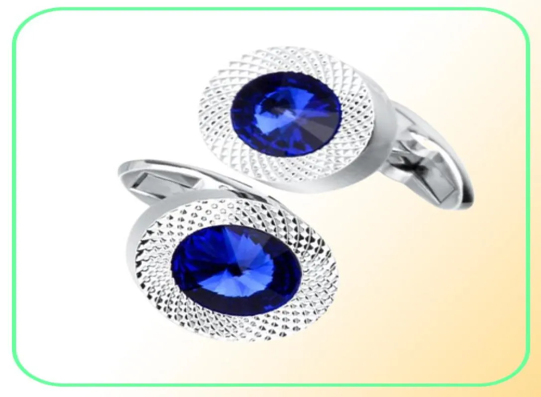 Savoyshi Luxury Mens Shirt Cufflinks Links de alta qualidade Noivo para casamento Fino Fine Blue Crystal Cuff Links Designer de marca Jóias