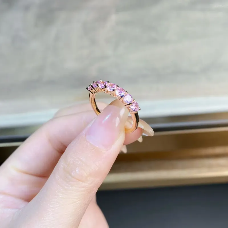 Pierścienie klastra 925 Srebrny pierścień 7 Księżniczka Pink Parowanie Diamond Styl Instagram Styl prosty i łatwy do dopasowania biżuterii ślubnej
