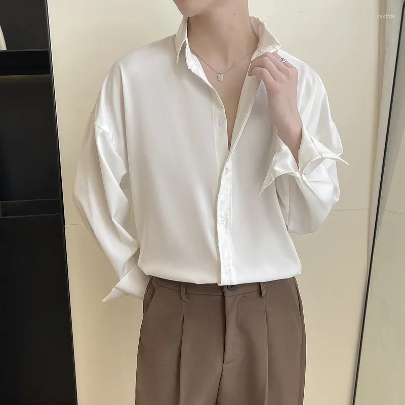 Chemises décontractées pour hommes Version coréenne de la silk de glace drapé sans repasser le vent léger du vent à manches longues 2xl
