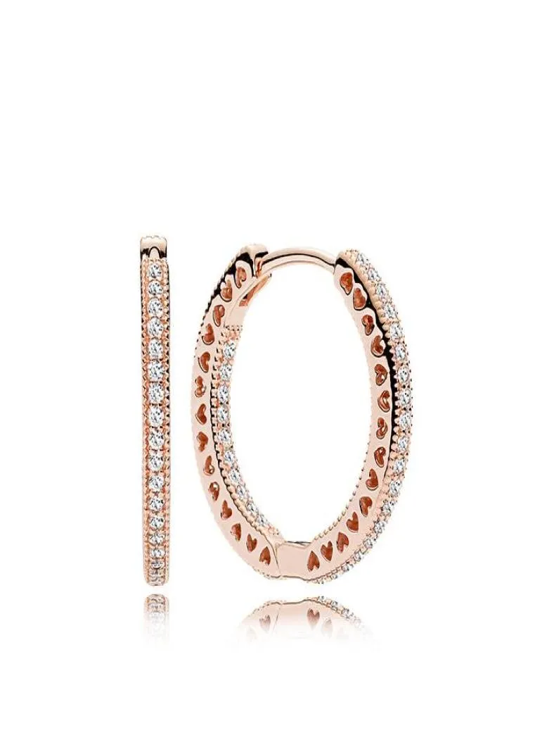 100% 925 Silver 18K Rose Gold Plated Hoop Earring med Clear CZ Stone Original Box för smycken Kvinnors julklapp WJL47357219516