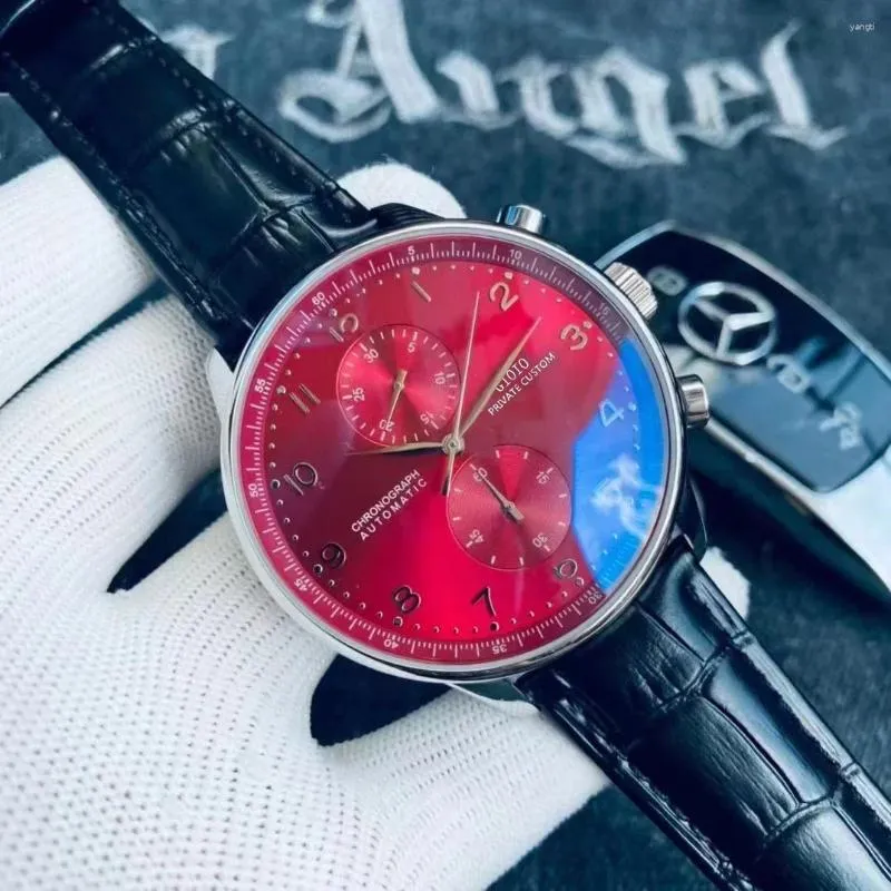 Orologi da polso maschile di lusso orologio meccanico meccanico nero marrone in pelle inossidabile quadrante rosso luminoso luminoso