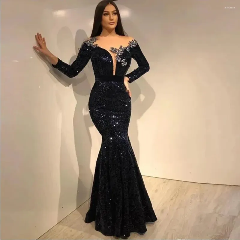 Party Dresses 2024 Elegant Woman Prom Mermaid Pleated Simple Beading Sexiga långa ärmar V Neck Robe Evening Formal Clothes