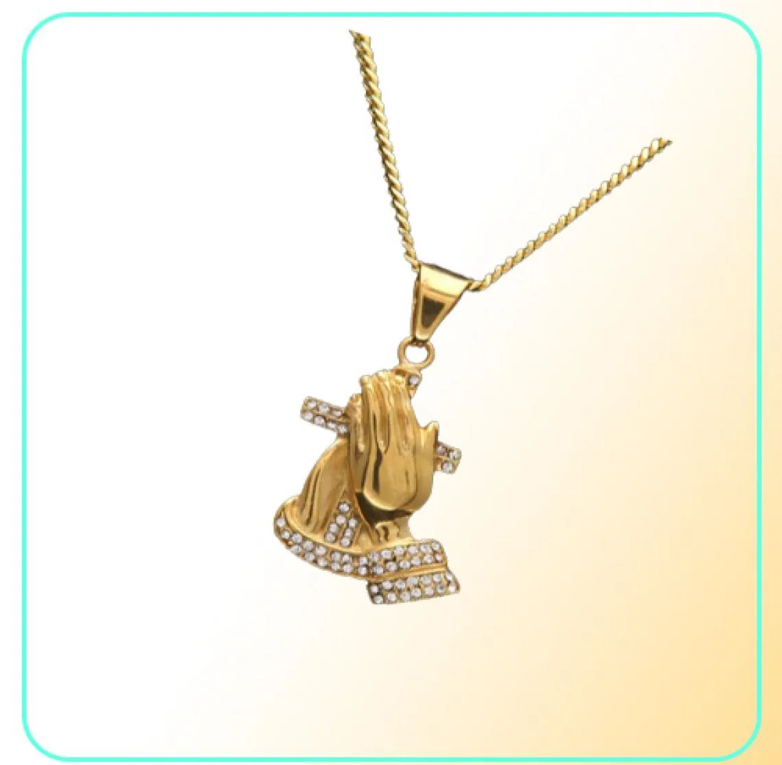 Fashion Gold Pray Hip Hop Vintage Pendant Collier Bling Hip Hop Crystal Jewelry pour les hommes avec des cadeaux Box1196379