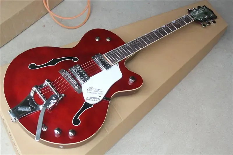Cables G61191962f Eagle Jazz Half Hollow, Big Rocker Vibrato Jazz Electric Guitar, Wine Red, Real Pictures, Can Be Modified and Custom