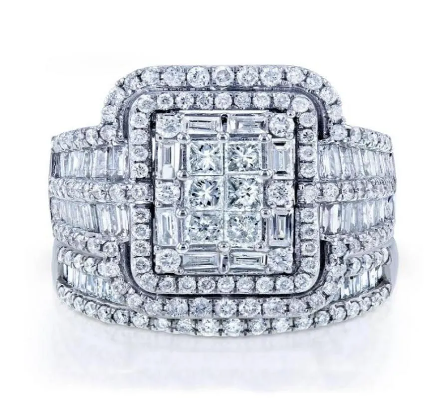 Wedding Rings Luxury Female White Crystal Stone Ring Set Big Silver Color For Women Vintage Bridal Small Square Engagement9253047