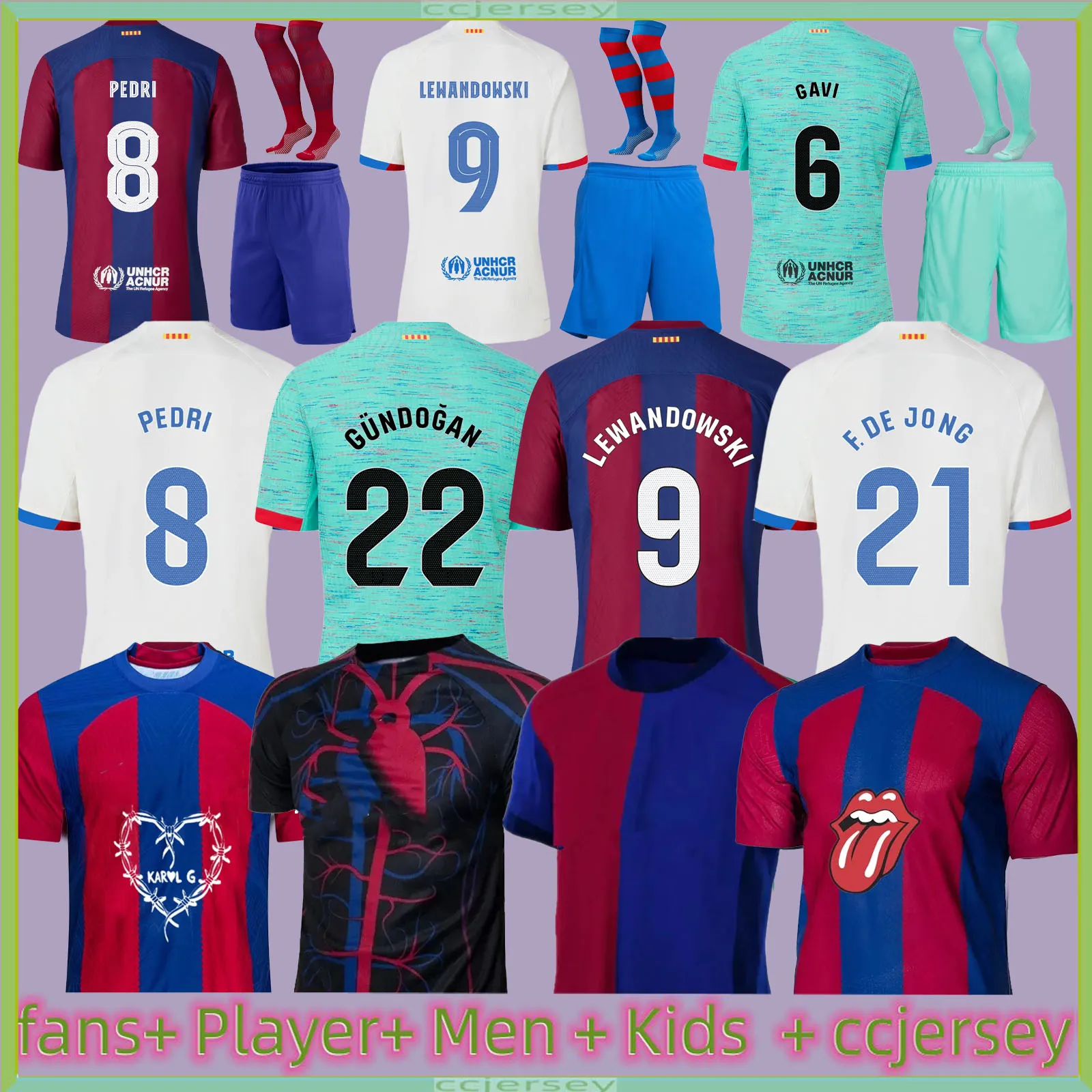 Lewandowskiサッカージャージ23 24バルセロナスペドリガビフェラン2023 2024 F. de Jong Camisetas Shirt Men Kids Kit Sets Joao Felix Gundogan Joao Cancelo Araujo