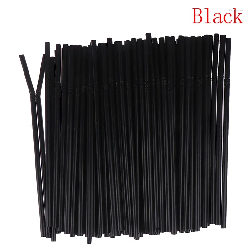 Paies de boisson 100pcs 210 mm blanc noir long de la fête de mariage flexible fournit des accessoires de cuisine en plastique