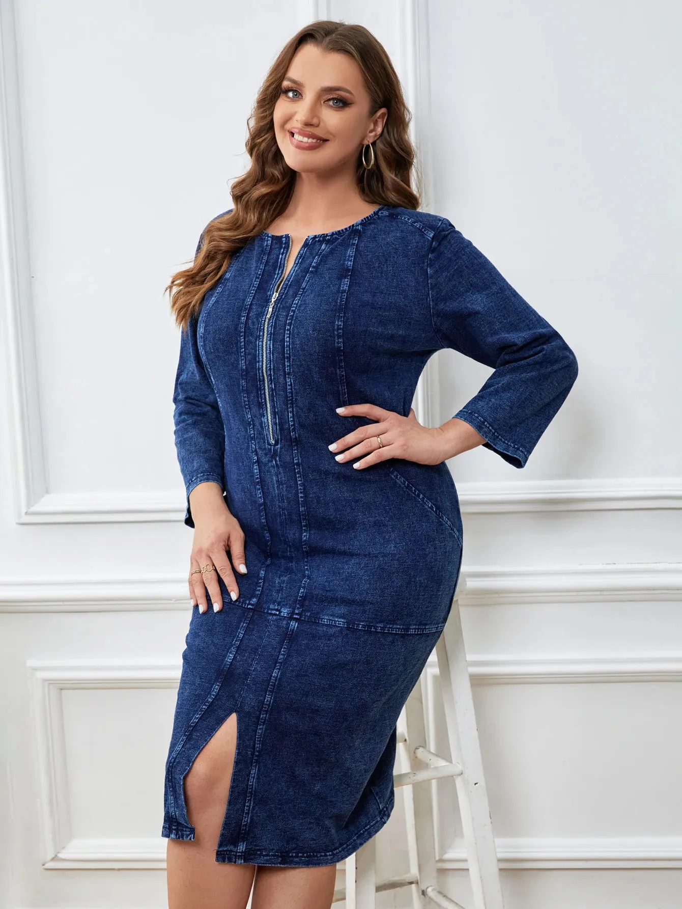 Plus Size Chiffon Dresses, LIH HUA Womens Plus Size Denim Dress