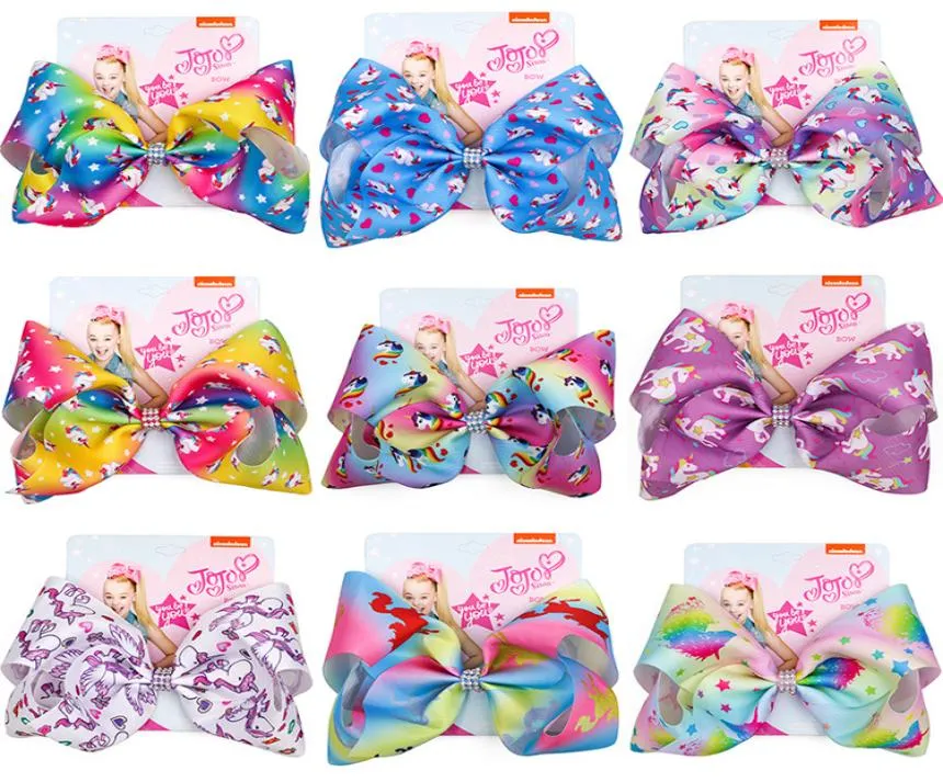 Jojo Siwa Hair Bows Unicorn imprimé JoJo Bows With Clip Hair Accessoires pour filles 8 pouces Grands Rainbow Hair Bow SS1097684800