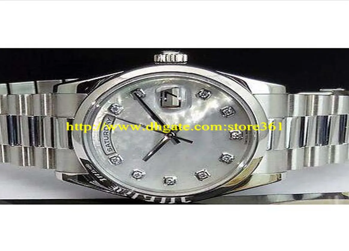 Store361 Nowe przybycie zegarki Nowy 36 mm Platinum Prezydent Mop Diamond Dial 1182069273011