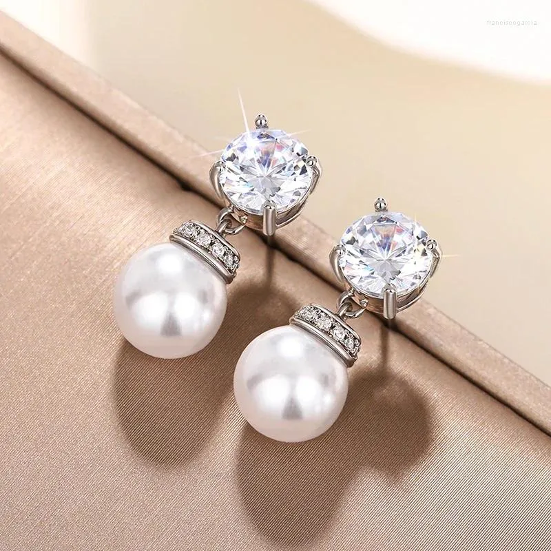Dangle Ohrringe Caoshi Elegante Brauthochzeit Schmuckohrungen mit simuliertem Perlenanhänger Brillante Zirkonia -Accessoires zum Engagement