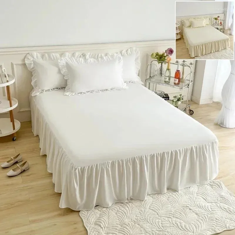 Jupe de lit 1pc dentelle en dentelle de couleur unie à volants couvre-lits de chambre à coucher couvre-lit de matelas non glissé / lit de lit