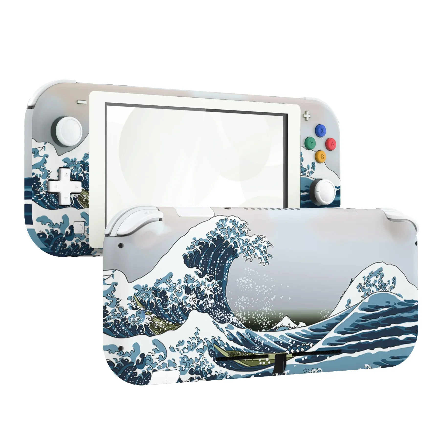 Cases eXtremeRate Soft Touch The Great Wave DIY Custom Replacement Housing Shell with Screen Protector for Ns Switch Lite