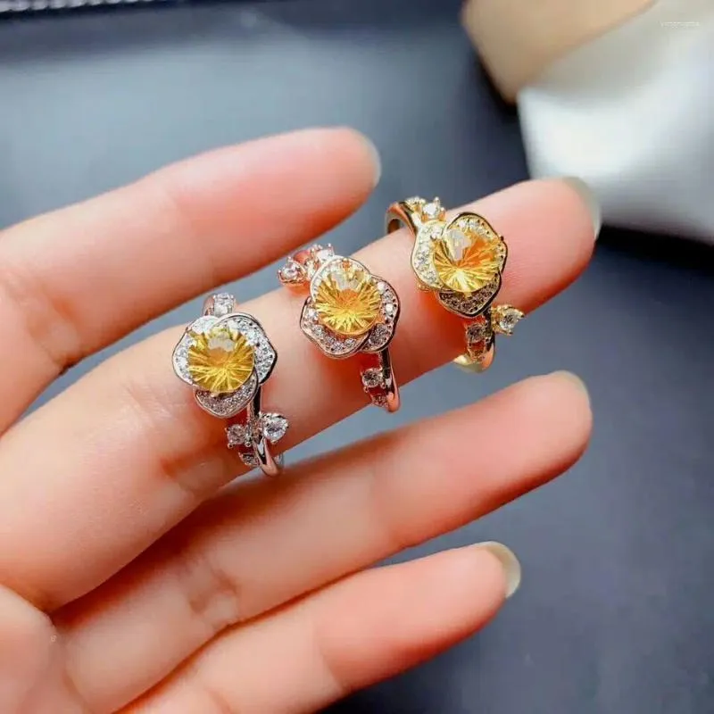 Cluster Rings Meibapj Bird's Nest Резка натуральное цитрин Gemstone Fashion Flower Ring для женщин Реал 925 серебряный серебряный серебряный