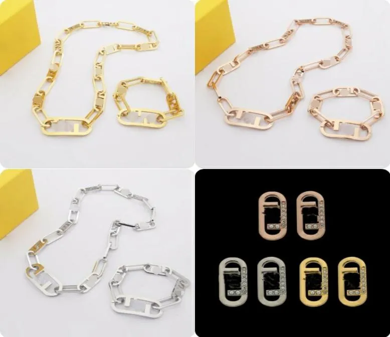 Designer Men Lady Women Bracelet Earrings Necklace Titanium Steel Hollow Out Double F Letter 18K Gold Thick Chain Ear studs Luxu2824342