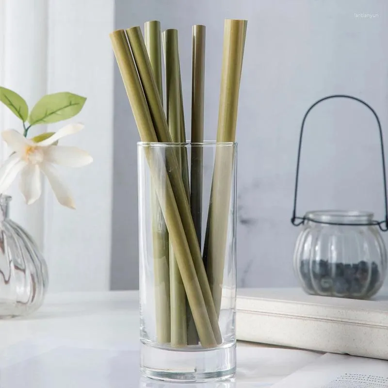 Dricker sugrör 10st Natural Bamboo Strå återanvändbart miljövänligt med rengöringsborste Juice Bar Beverage Cocktail Drinkware Zen