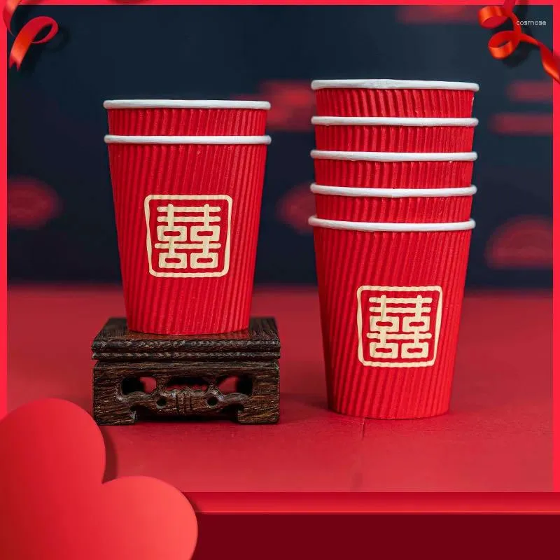 Copos descartáveis canudos 250 ml de papel xícara 100pcs de chá de café para beber chinês suprimentos tradicionais de casamento decoração de festa