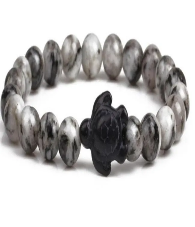 Fashion Strands Natural Stone volcanic stone black turquoise turtle agate adjusted Bracelet elastic js345j8453026
