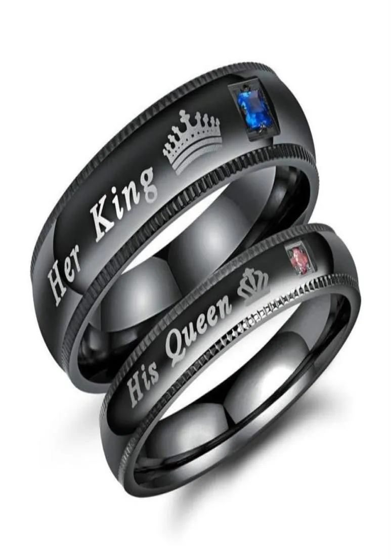 King and Queen klingelt für Paare 2pcs seine passenden Ring -Sets für ihn und ihr Versprechen Engagement Ehering Black Comfort FI1703897