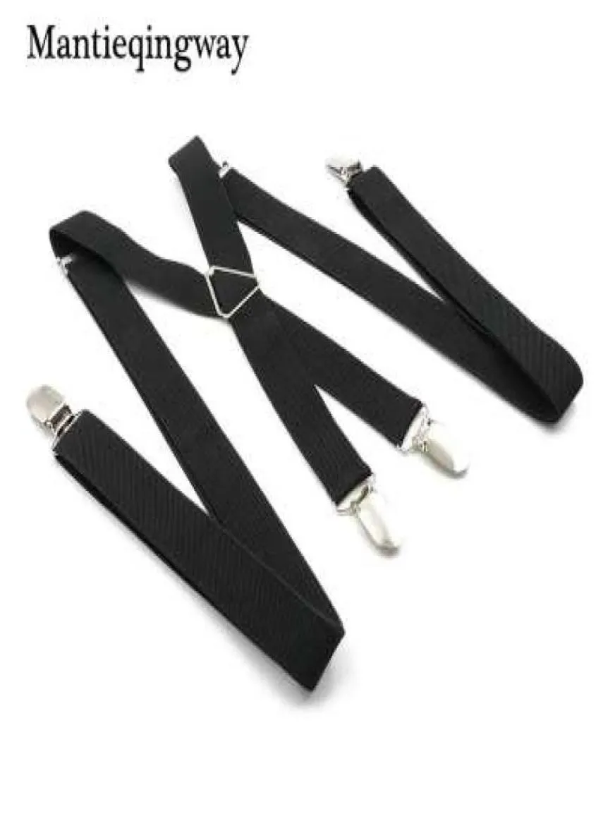 Black Suspenders for Mens 4 clips Strap Solid Color Adjustable Slim Braces Women Belt Strap4235038