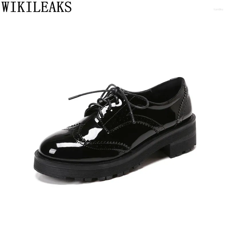 Chaussures décontractées talons bas brevet cuir oxford harajuku pour femmes lolita bugues de haute qualité zapatillas