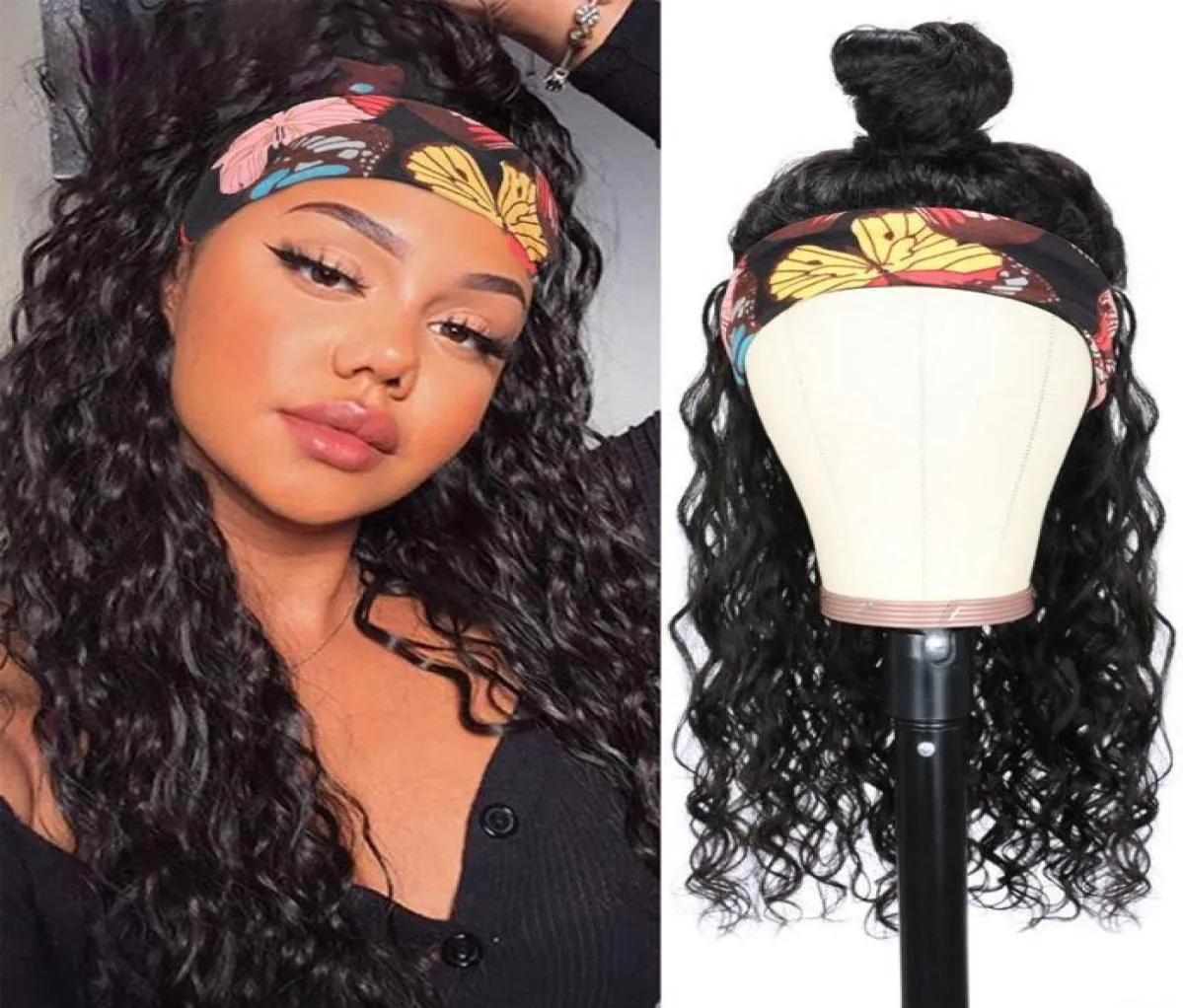 Bandle de bande Perruques Peruvian Water Wave Coiffes 150 densité Nature Couleur Brizilian Curly Human Hair Wig Brésilien pour femmes noires1765571