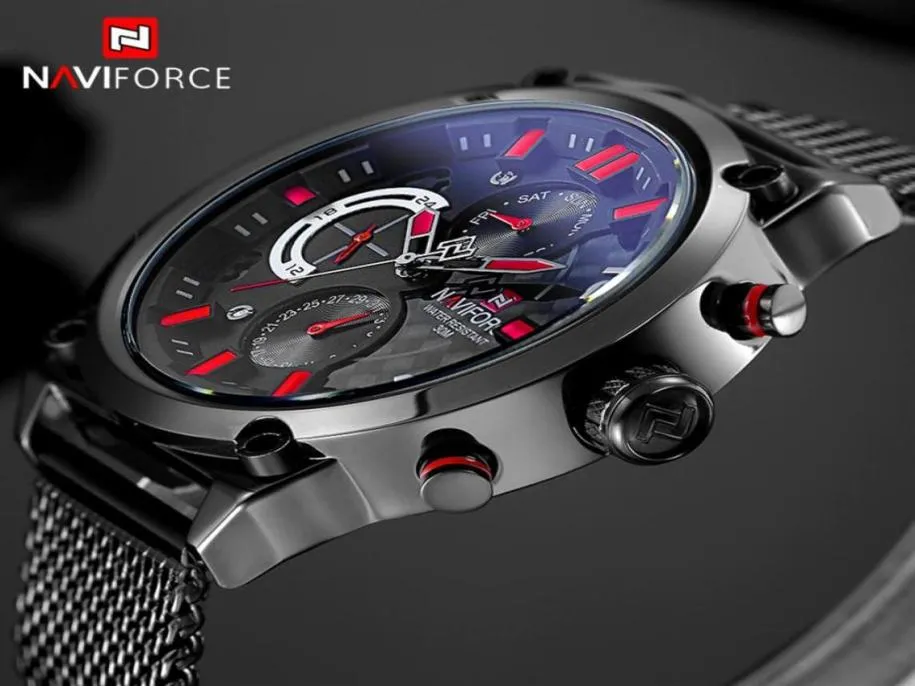 Naviforce Brand Black Fashion Mesh Steel Mens Quartz Watch 24時間デート時計男性スポーツ軍事腕時計Relogio Masculino204578733