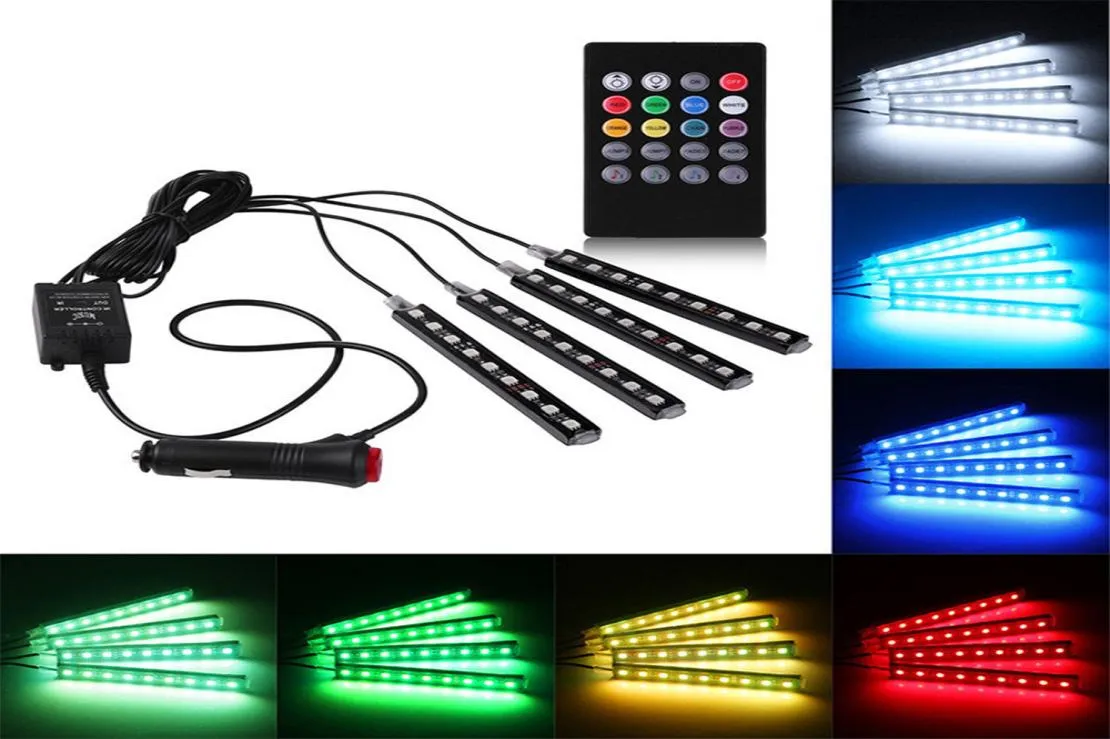 1Set4pcs Car RGB Светодиодный стриптичный светильник Цвета.