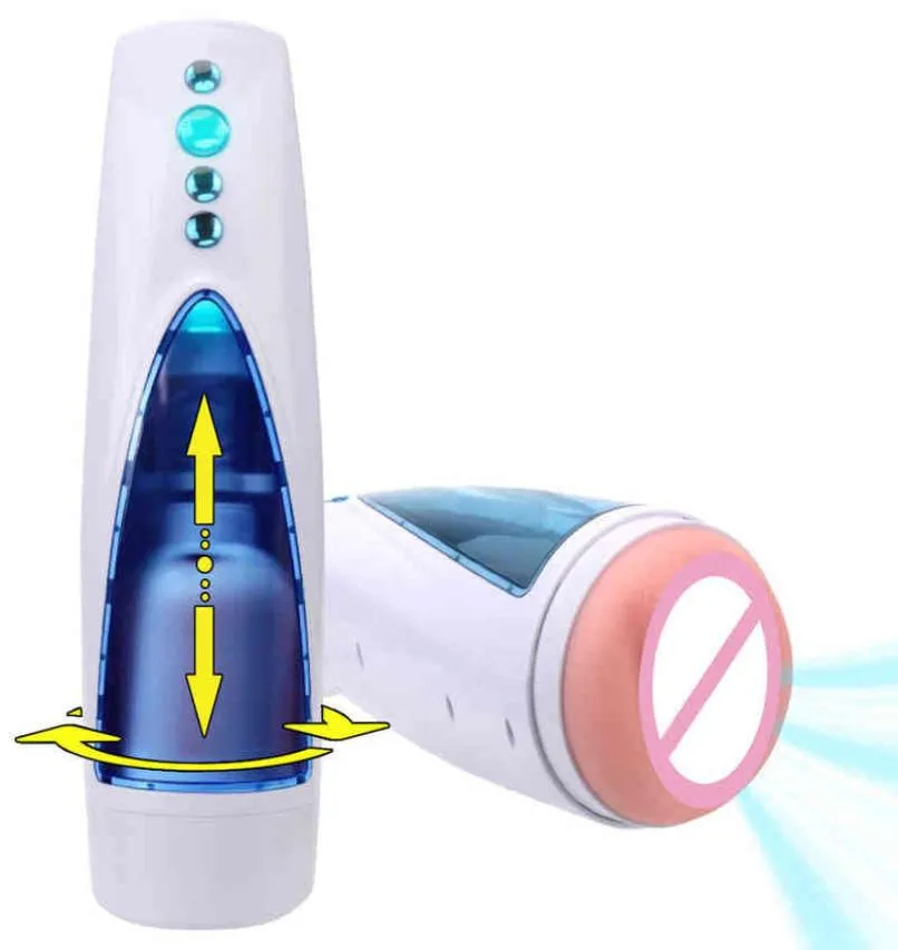 Nxy Sex Men Masturbators Sexy Voice with Color Lights Male Masturbation Cup Automatic Flesh Pussy 10 Telescopic Modes Rotation Mas4624096