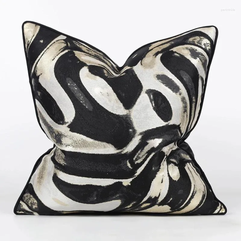 Pillow High Precision Jacquard Cover 45x45CM Black And White Abstract Water Painting Modern Simple Design Sofa Chair Pillowcase