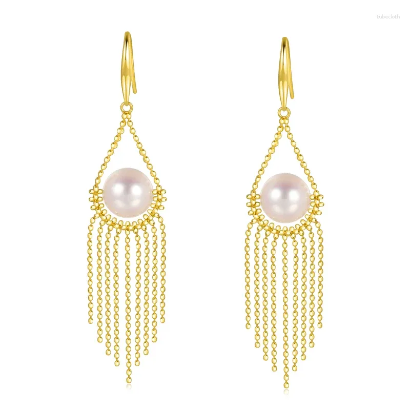 Dangle Earrings MADALENA SARARA 7-7.5mm Saltwater Akoya Pearl 18K Women Tassel Style Au750 Handmade Line