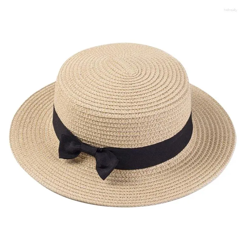 Basker sommarhattar för kvinnor sol hatt strand damer mode platt brom bowknot panama lady casual halm