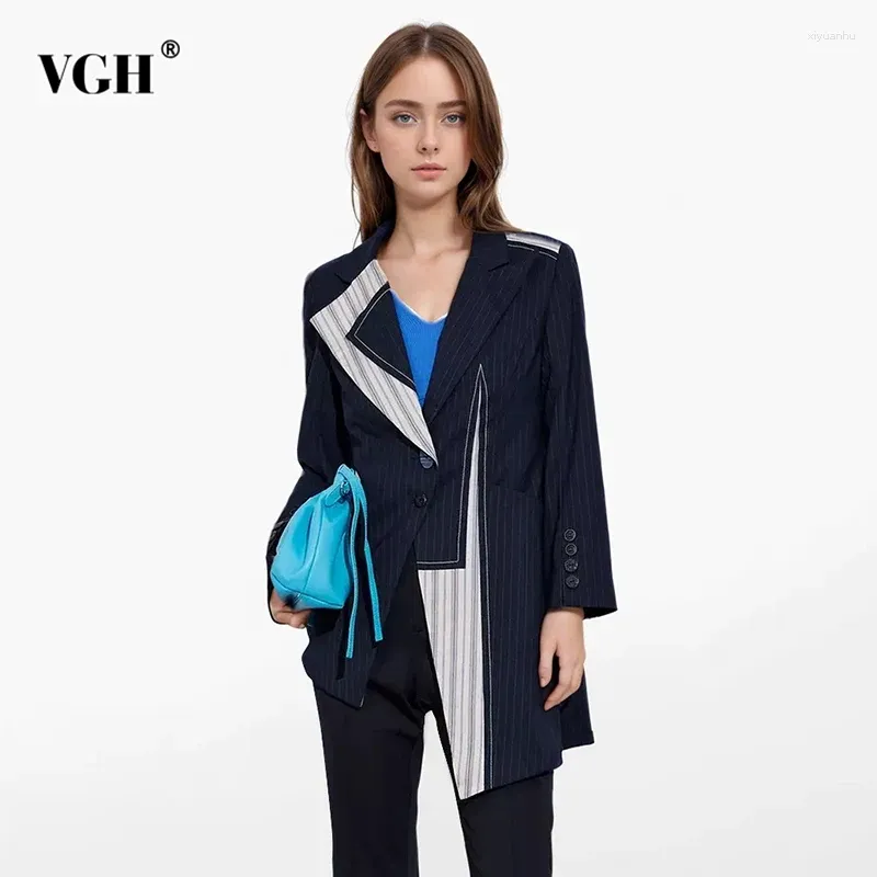 Женские костюмы VGH Hit Color Patchwork Patchwork Asymmetrical Blazers для женщин с надрезанными воротниками.