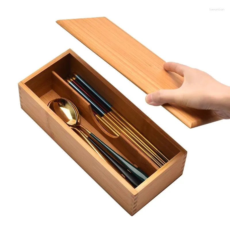 Boîne à baguette de style japonais avec couvercle de couverts de fourchette de couverts de fourchette à couvercle de fourchette