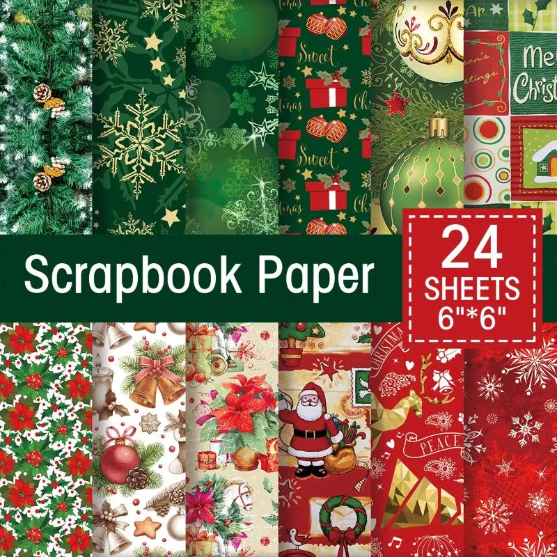 Gift Wrap 24sheets Of Scrapbook Paper Vintage Christmas Single-sided Decoration Pad DIY Crafts Diary