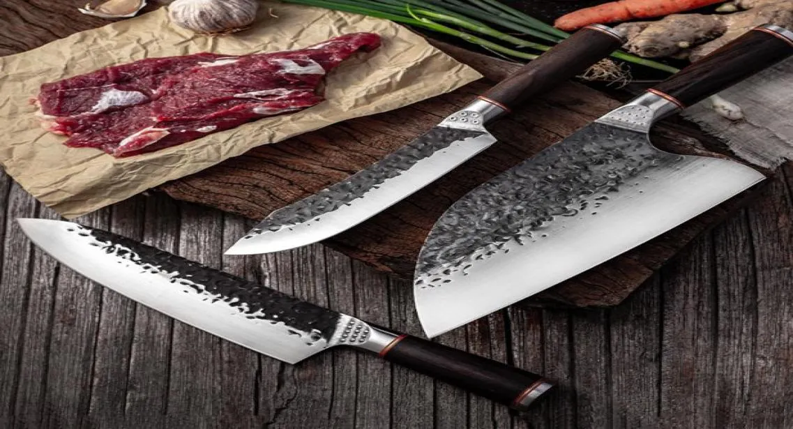 Högkolstålkockkniv klädd smidd stål Benning Skivning Butcher Kök Knivar Köttklyver Kök Slaktande Knife Whole6217251